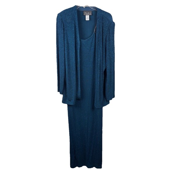 Alex Evenings Dresses & Skirts - Alex Evenings Aqua Blue Glitter Formal Evening Gown Dress Maxi Length Size 14/16